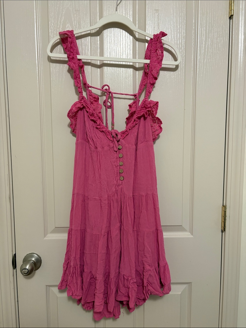 Free People Bright Pink Ruffle-Trim Mini Dress